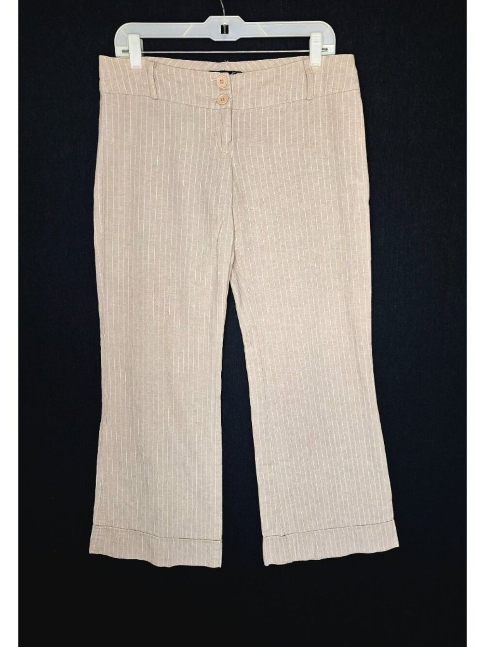 💙 Y2K CLK Ultra Low Rise Wide Leg Pants Size S Beige Pinstripe Linen Blend